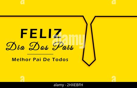 Alles gute zum Vatertag in portugiesischer Sprache. Minimales Design mit Krawatte und Schnurrbart mit Typografie „Feliz Dia dos Pais“ Stockfoto