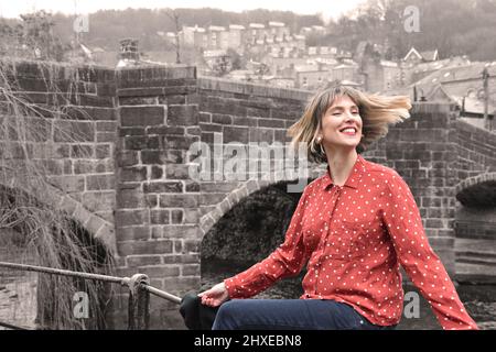 Englische Frau, Portrait, Hebden Bridge Stockfoto