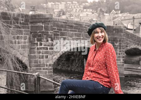 Englische Frau, Portrait, Hebden Bridge Stockfoto