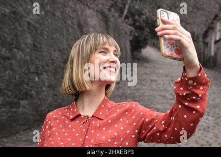 Englische Frau, Portrait, Hebden Bridge Stockfoto