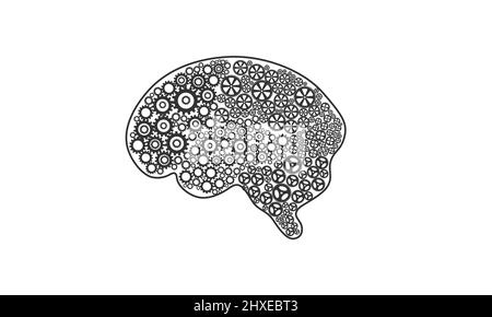 Mann Gehirn aus Rädern Geer. Illustration auf weißem Hintergrund Stockfoto