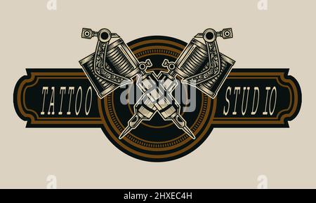 Retro Vintage Tattoo Studio Logo Stock Vektor