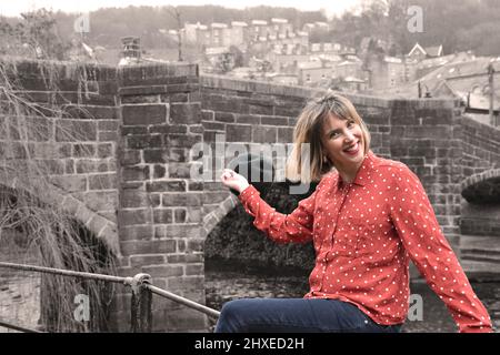 Englische Frau, Portrait, Hebden Bridge Stockfoto