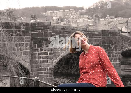 Englische Frau, Portrait, Hebden Bridge Stockfoto