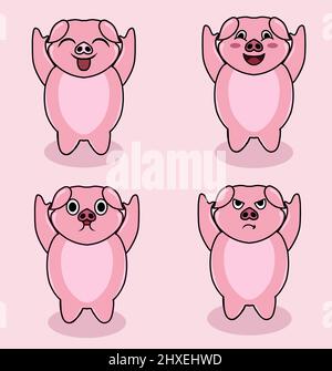 Set Illustration niedlichen Schwein Charakter Stock Vektor