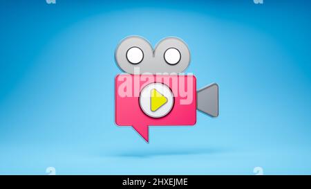 Isolierte Film Kamera Symbol Video Marketing Film Recorder Film Kino Kamera 3D Symbol in blauem Hintergrund. 3D Rendern Stockfoto