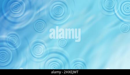 Draufsicht realistischer Kreis radiale Wasserwelligkeit von Regentropfen auf blauem Paddle Hintergrund. Vektorgrafik Stock Vektor