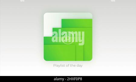 Abstrakte Visualisierung einer modernen Smartphone-Anwendung. Bewegung. Quadratische, farbenfrohe Symbole eines Media-Players. Stockfoto
