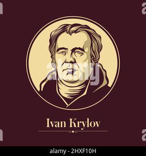 Vektorportrait eines russischen Schriftstellers. Ivan Krylov ist Russlands bekanntster Fabulist und wahrscheinlich der epigrammatischste aller russischen Autoren. Früher Stock Vektor