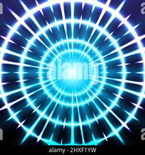 Leichter und funkelender Ring. Farbenfroher Tunnel. Heller Rand. Magic Portal. Leuchtend und gleißend. Leuchtender Wirbellichteffekt. Magischer abstrakter Rahmen. Stock Vektor