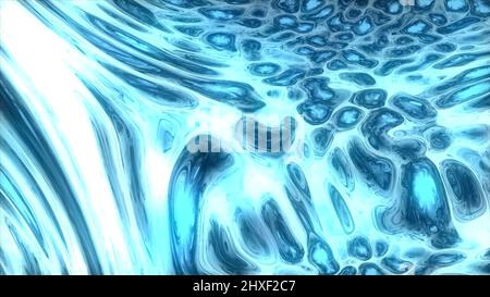 Flecken von blauer Tinte auf der Wasseroberfläche, abstrakt gefärbter Hintergrund. Design. Flüssigkeit glühende Textur fließt langsam. Stockfoto