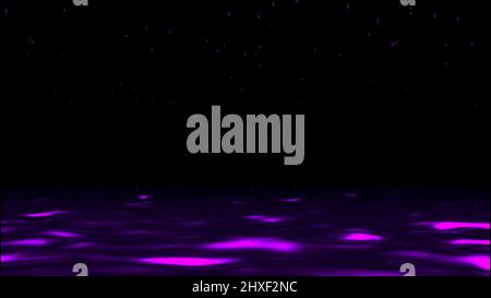 Abstrakt schimmernde Wasseroberfläche in lila und schwarzer Farbe, nahtlose Schleife. Design. In der Nacht fallen fliederende Wassertropfen in den See oder Fluss. Stockfoto