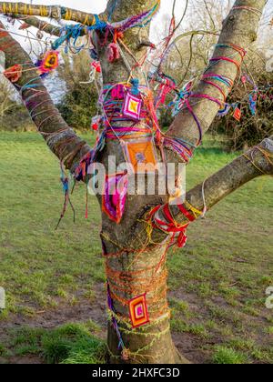 Wunschbaum mit bunten Angeboten auf Clifton Down in Bristol, Großbritannien Stockfoto