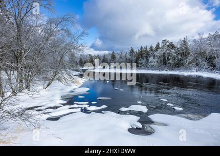 Der Chippewa River an einem schönen Wintertag im Norden von Wisconsin. Stockfoto