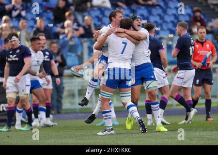 Italien Jubel während Italien gegen Schottland, Rugby Six Nations Spiel in Rom, Italien, März 12 2022 Stockfoto