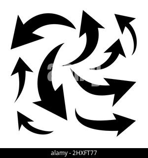 Vektordarstellung von gekrümmten Pfeilsymbolen. Pfeil-Symbol-Set EPS 10. Stockfoto