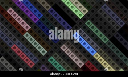 Violette rechteckige Fliesen in nahtloser Schleife animierte Mosaik. Bewegung. Geometrische flache Formen mit Punkten innerhalb jedes Quadrats. Stockfoto