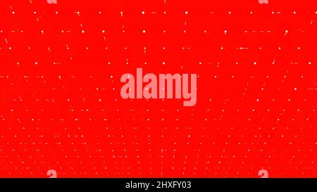 Heller roter Hintergrund mit Reihen von Punkten und beweglichen Streifen. Animation. Fließende abstrakte Oberfläche mit fließenden Impulsen zwischen Punkten, nahtlose Schleife. Stockfoto
