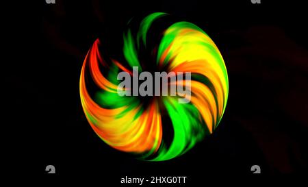 Abstrakter runder 3D Torus mit fließender Energie auf der gesamten Oberfläche, nahtlose Schleife. Design. Rotierender Ring mit Farbverlauf, isoliert auf Schwarz Stockfoto