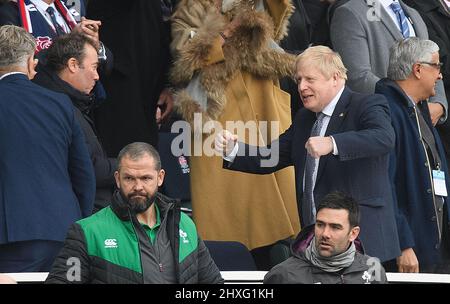 12. März 2022 - England gegen Irland - Guinness Six Nations - Twickenham Stadium der britische Premierminister Boris Johnson während des Spiels gegen Irland. Bildnachweis : © Mark Pain / Alamy Live News Stockfoto