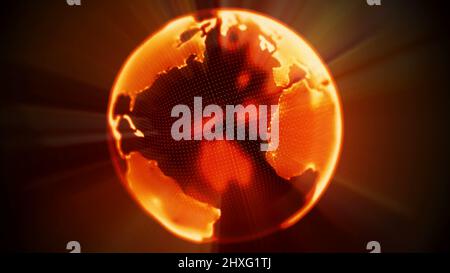 Sonnenraum rot abstrakter Erdhintergrund mit Lichtstrahlen. Produkt Flare Erde Planeten Raum. 4K nahtlose Schleife. 3D Rendern. Stockfoto