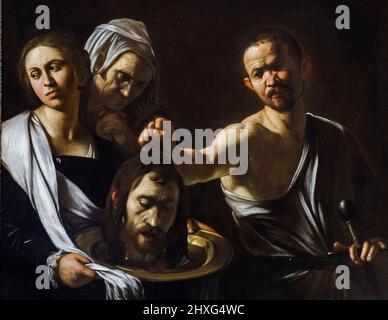 Salome empfängt den Kopf von Johannes dem Täufer, Michelangelo Merisi da Caravaggio, um 1609, Öl auf Leinwand, National Gallery, London, England, Großbritannien. Stockfoto