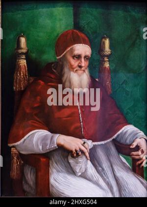 Raphael, Porträt von Papst Julius II., 1511, Öl auf Leinwand, National Gallery, London, England, Großbritannien. Stockfoto