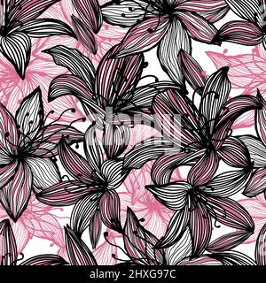 Lilien sind grafisch nahtloser Hintergrund. Vektorgrafik Stock Vektor