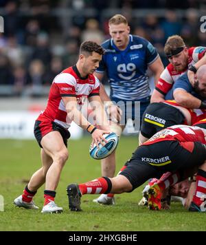 12. March 2022 ; AJ Bell Stadium, Sale, England; Gallagher Premiership Rugby, Sale versus Gloucester: Charlie Chapman von Gloucester freut sich, sich zu freuen Stockfoto