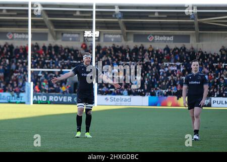 Newcastle, Großbritannien. 12. März 2022. NEWCASTLE UPON TYNE, GROSSBRITANNIEN. MÄR 12. Callum Chick von Newcastle Falcons wird während des Spiels der Gallagher Premiership zwischen Newcastle Falcons und Saracens im Kingston Park, Newcastle am Samstag, 12.. März 2022, abgebildet. (Kredit: Chris Lishman | MI News) Kredit: MI Nachrichten & Sport /Alamy Live News Stockfoto