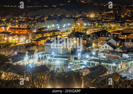 Clitheroe in der Nacht - Schuss aus Clitheroe Castle Stockfoto