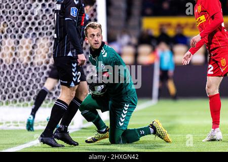 Farum, Dänemark. 11., März 2022. Torwart Lawrence Thomas (1) aus Soenderjyske beim Superliga-Spiel 3F zwischen FC Nordsjaelland und Soenderjyske rechts vom Dream Park in Farum. (Bildnachweis: Gonzales Photo - Dejan Obretkovic). Stockfoto