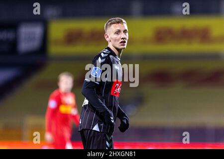 Farum, Dänemark. 11., März 2022. Emil Frederiksen (22) aus Soenderjyske beim Superliga-Spiel 3F zwischen dem FC Nordsjaelland und Soenderjyske rechts im Dream Park in Farum. (Bildnachweis: Gonzales Photo - Dejan Obretkovic). Stockfoto