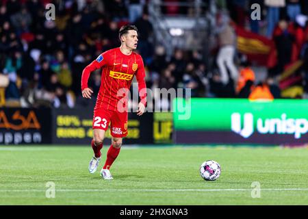 Farum, Dänemark. 11., März 2022. Oliver Villadsen (23) vom FC Nordsjaelland beim Superliga-Spiel 3F zwischen dem FC Nordsjaelland und Soenderjyske rechts im Dream Park in Farum. (Bildnachweis: Gonzales Photo - Dejan Obretkovic). Stockfoto