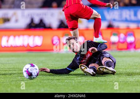 Farum, Dänemark. 11., März 2022. Mads Albaek (90) aus Soenderjyske beim Superliga-Spiel 3F zwischen FC Nordsjaelland und Soenderjyske rechts zum Dream Park in Farum. (Bildnachweis: Gonzales Photo - Dejan Obretkovic). Stockfoto