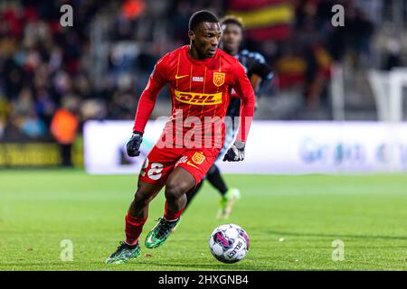 Farum, Dänemark. 11., März 2022. Lasso Coulibaly (28) des FC Nordsjaelland wurde beim Superliga-Spiel 3F zwischen dem FC Nordsjaelland und Soenderjyske rechts in den Dream Park in Farum gesehen. (Bildnachweis: Gonzales Photo - Dejan Obretkovic). Stockfoto