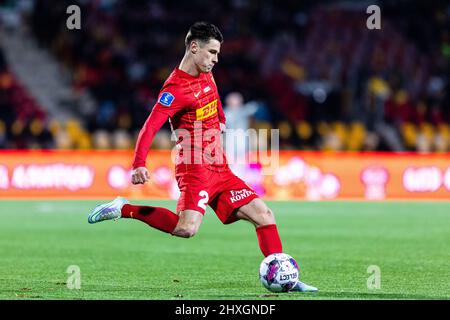 Farum, Dänemark. 11., März 2022. Oliver Villadsen (23) vom FC Nordsjaelland beim Superliga-Spiel 3F zwischen dem FC Nordsjaelland und Soenderjyske rechts im Dream Park in Farum. (Bildnachweis: Gonzales Photo - Dejan Obretkovic). Stockfoto