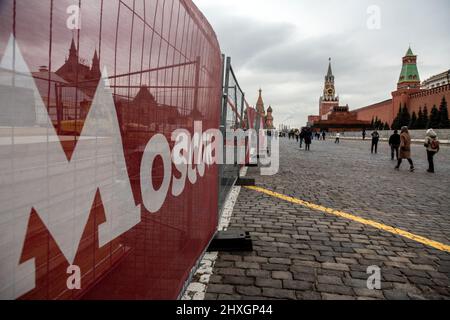 Moskau, Russland. 12.. März 2022 Blick auf den Roten Platz im Zentrum von Moskau, Russland Stockfoto