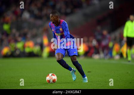 Barcelona, Spanien, 10. März 2022. Ousmane Dembele (7) vom FC Barcelona während des Europa League-Spiels zwischen dem FC Barcelona und Galatasaray SK im Camp Nou Stockfoto