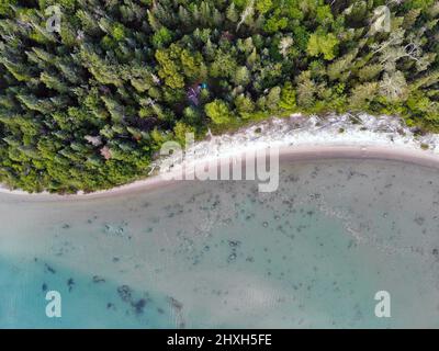 Blick auf einen Campingplatz in einer Waldlichtung nahe dem Ufer des Lake Superior Pukaskwa National Park Stockfoto