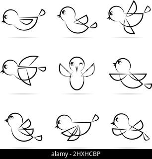 Satz von Vektorvogelsymbolen auf weißem Hintergrund. Leicht editierbare Vektorgrafik mit Ebenen. Stock Vektor