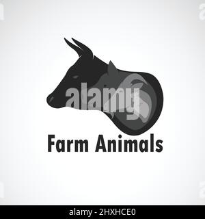 Vektor-Gruppe von Nutztieren Design auf weißem Hintergrund., Kuh, Schaf, Schwein, Huhn. Logo Tier. Leicht editierbare Vektorgrafik mit Ebenen. Tierzucht Stock Vektor