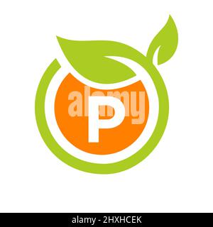 Eco Logo Design Buchstabe P Vektor. Eco Leaf Logo Icon Design-Vorlage auf P Letter Concept Stock Vektor