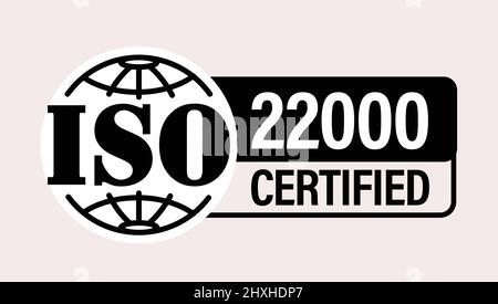 ISO-Normen Qualitätskontrolle. ISO 22000-zertifiziertes Vektorsymbol Stock Vektor