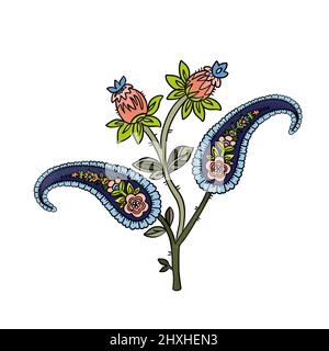 Illustration Rasterelement Paisley von verschiedenen Formen mit Mustern auf weißem isoliertem Hintergrund. Hochwertige Illustration Stockfoto