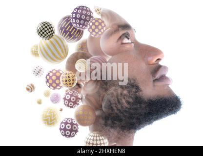 Computergrafik kombiniert mit einem Porträt eines jungen afroamerikanischen Mannes Stockfoto