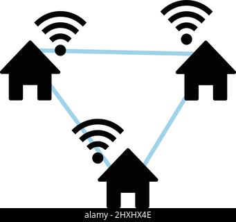 Haus-Symbol und WiFi-Symbol. Netzwerk. Bearbeitbarer Vektor. Stock Vektor