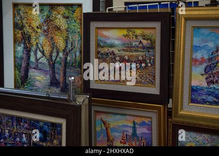 Bilderrahmen und Ölgemälde Kunstgalerie aus Thailand. Stockfoto