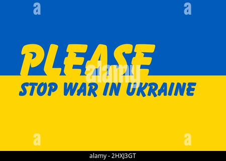 Stoppen Sie den Krieg in der Ukraine, Vektorzeichnung auf der ukrainischen Flagge. Vektor ukraine Flagge in Originalgröße und Farben mit Stop the war in ukraina Schriftzug Stock Vektor