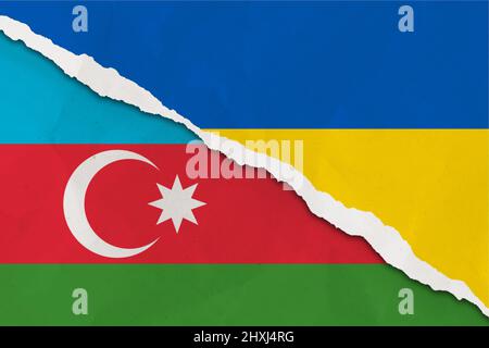 Ukraine und Aserbaidschan Flagge gerissen Papier Grunge Hintergrund Stockfoto